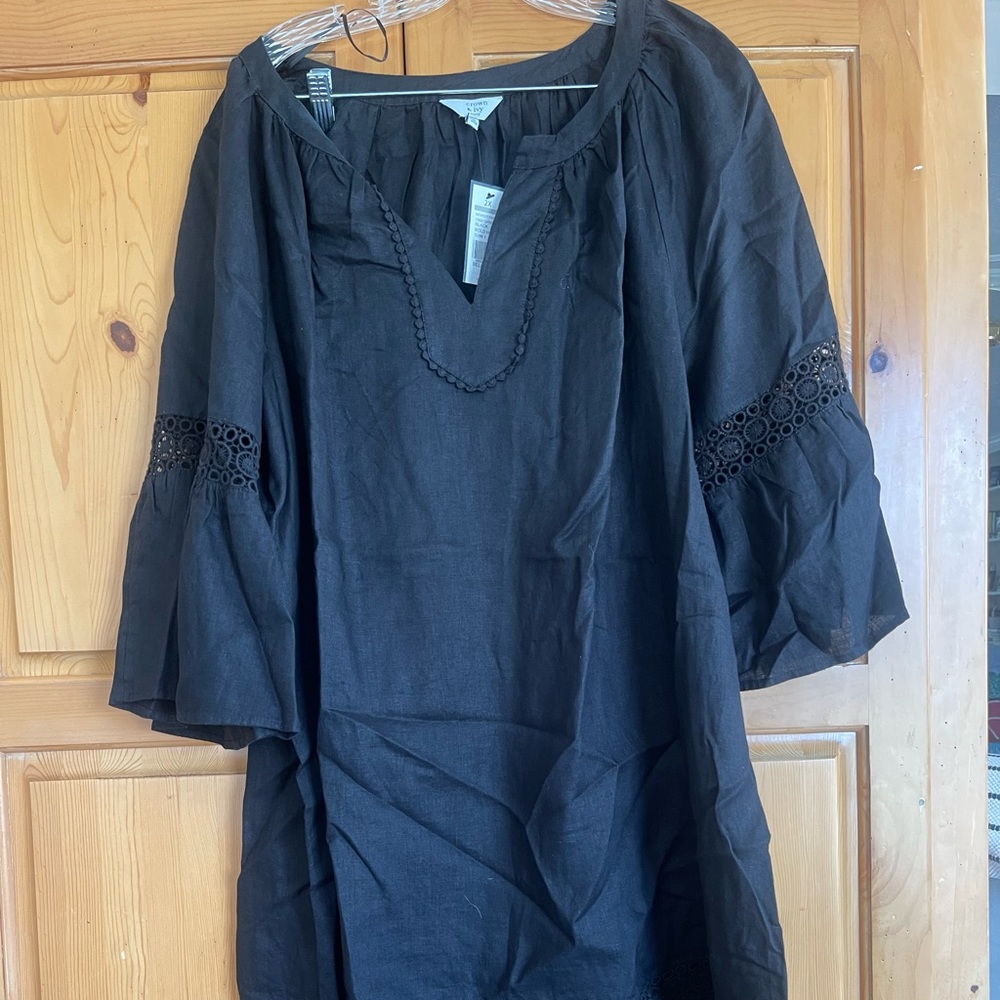 Crown and Ivy Black Linen Dress with Bell Sleeves